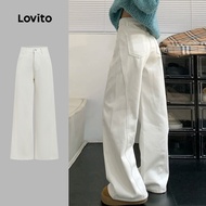 Lovito Casual Jeans Leisure Simple White Jeans for Women L179AD124 Lovito  Jeans Kasual Mudah Putih 