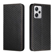 全城熱賣 - 適用於小米 Redmi Note 12 Pro 5G/Poco X5 Pro 斜紋碳纖維強磁翻蓋手機皮套（黑色）