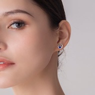 藍寶石橢圓耳環-簡約圓形14k白金耳釘-疊戴圈圈耳環-9月生日石