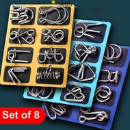 VARIETY Set of 8pcs Iron Link Unlock Interlock Game, Brain Teaser IQ Test Metal Wire Puzzle, Vintage