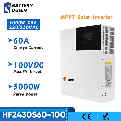 SRNE 3000W 24V Hybrid Solar Inverter 220V 230V AC Pure Sine Wave Build-in MPPT 60A Solar Charger Con