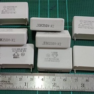 (แพ็ค1ชิ้น/แพ็ค5ชิ้น) C 0.33UF 250V (334=330NF) EVOXสีขาว MKT ขาห่าง 28 มิล ของแท้ 0.33UF 250V- X2 C