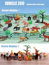 53入組森林模擬動物模型玩具兒童皮卡丘老虎獅子小男孩禮物可愛蛋糕禮盒(手繪圖案和顏色會略有差異)