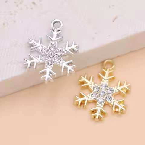 10Pcs Gold Plated Crystal Snowflake Charm Pendant for Jewelry Making Bracelet Necklace DIY Accessori