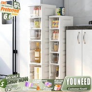 YOUNEED 25cm Wide Slim Drawer Cabinet Transparent Gap Storage Cabinet With Wheels Kitchen/Bathroom S