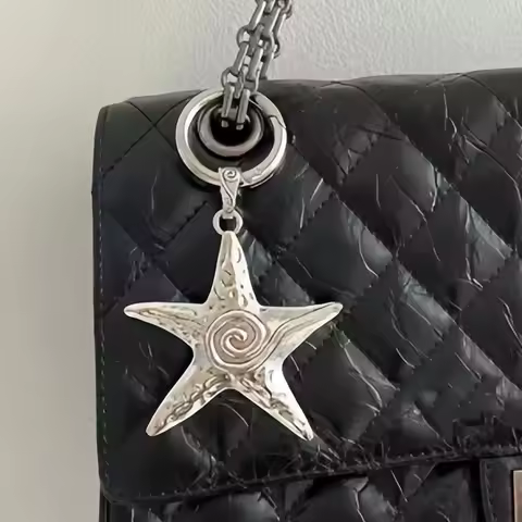 Retro Y2K Starfish Pendant Keychain Silver Plated Star Fish Charm Beach Keychain Ocean Purse Bag Cha