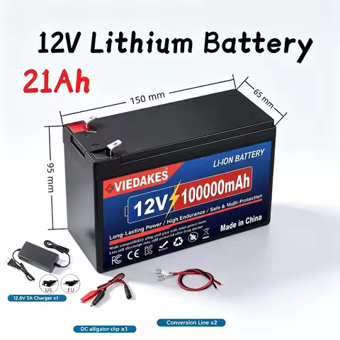 12.8V 100Ah LiFePO4 Built-in BMS & Charger 3S7P 18650 Pack Box 12V Lithium Solar Rechargeable Batter