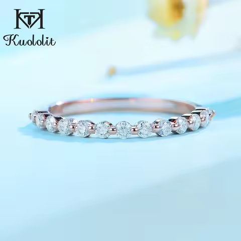 Kuololit Moissanite Ring 585 14K 10K 18K Rose Gold Half Eternity Bubble Rings for Women Jewelry Wedd