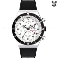 TIMEX TW2V70100 Men's Analog Watch Q Timex 3-Time Zone Chronograph 40mm Black Synthetic Rubber White