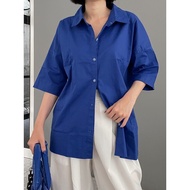 KEMEJA Hello Bestie - Poppy Shirt || Women's Oversized Short Sleeve Shirt