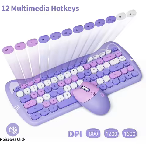Colors Cute 2.4G Wireless Keyboard Mouse Combo for Computer Laptop Korea/English Wireless Keyboard a