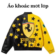 Áo Đua Thêu Ferrari F1,Áo Khoác Hàn Da Nam Đen Vàng ,Áo Khoác Da Nữ Xuân Thu,Áo Khoác Da Bóng Chày