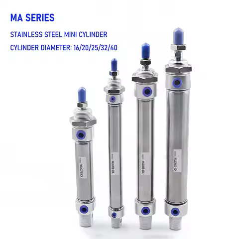 MA16/20/25/32/40 Stainless Steel Magnet Double Acting Mini Pneumatic Cylinder 25 To 500 mm S-CA Stro
