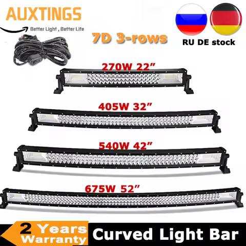 22" 32" 42" 52" 270W 405W 540W 675W Curved LED Light Bar Offroad Led Bar Combo Beam 9v 30v For 4x4 4
