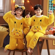 Pikachu Mickeys Pooh Spidermans ชุดนอนเด็กขนแกะปะการังฤดูใบไม้ร่วงและฤดูหนาวเด็กชายแบบหนารุ่น Facecl