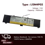Lenovo แบตเตอรี่ โน๊ตบุ๊ค Battery Notebook Lenovo Y50-70 Y5070 รุ่น L13M4P02  รับประกัน 1 ปี ส่งด่วน