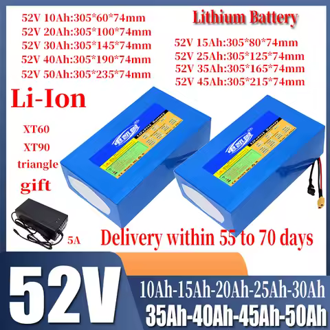 52V 10Ah-15Ah-20Ah-25Ah-30Ah-35Ah-50AhHigh Capacity E‑Bike Battery 1000 Cycles 30‑40A Discharge For 