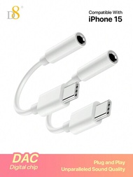 D8 [2入組] Iphone15 Usb C轉3.5mm音頻轉換器,類比轉換器dac立體聲麥克風hifi耳機轉換器,支援 Iphone15/15 Plus/15 Pro/15 Pro Max、ipad Pro/air 5/4 Mini 6、galaxy S23 Ultra S22 S21 S20、pixel 7 Pro等,白色