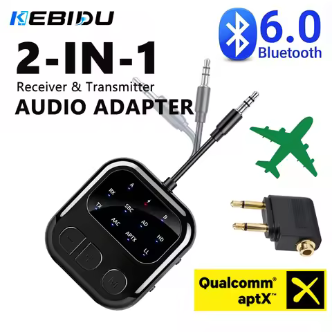 KEBIDU Bluetooth 6.0 Receiver Transmitter 2 in 1 AptX-Adaptive Audio Adpater Dual Stream Music Wirel