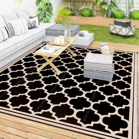 Reversible Outdoor Rug, 9x12 Waterproof Plastic Mat for RV Camping, Portable Carpet for Yard, Deck, 