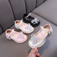 New Children's Leather Shoes Rhinestone Butterfly Girls Mary Jane Shoes School Wedding Party Princes