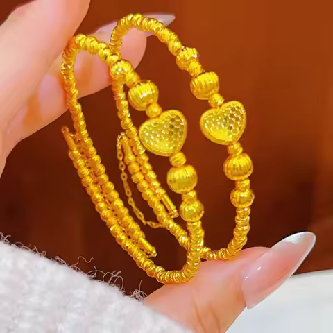 Exquisite Dragon Scale Flash Dragon Scale Heart Elastic Bangle For Women 24K Gold AU999, 3D texture 
