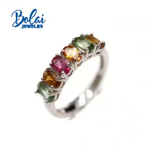 Bolaijewelry New Natural Tourmaline Oval 3*5mm Ring Earrings Set Simple Light Luxury Women Daily Wea