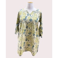 2XL (A-LINE) - Women’s Pure Indian Cotton Hand-Block Print Short Kurta - Pale Green Ajrak. KURTA KAI