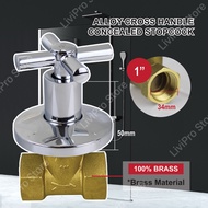 Alloy Cross Handle & Brass Body Concealed Stopcock 1/2 Inch / 3/4 Inch Anti Rust Wall Mounting Handl