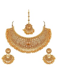 Indian Jewelry Sets for Women Gold Tone Indian Bollywood Traditional Crystal Pearl Wedding Choker Ne