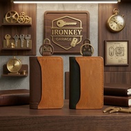 GANTUNGAN Car STNK Wallet Premium Keychain Dark Brown Black Tan 4 Slots Fold 2 - Ironkey Garage
