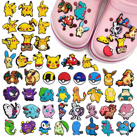 Cute 1pcs Japan anime cartoon spirit Shoe Charms DIY Pokemon Accessories For Sandals Pins PVC Decora