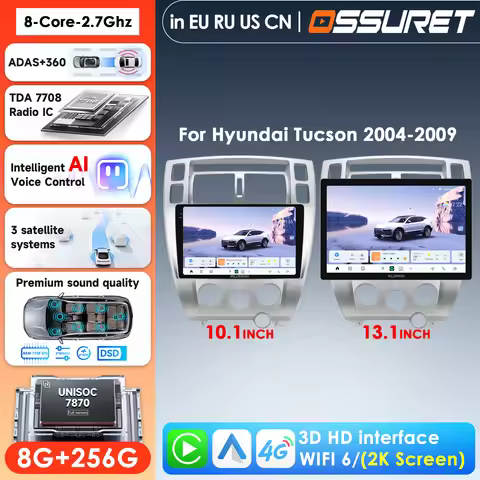 13.1 inch 1920*1200 2K Screen Carplay 4G LTE Android Car Radio for Hyundai Tucson 1 2004 - 2009 GPS 