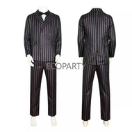 Wednesday Addams Family Gomez Cosplay Costume Wig Men Classic Stripe Suit Tie Uniform Coat Shirt Pan