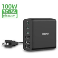 Rocoren 100W GAN Charger 6 พอร์ต USB Type C PD Fast Charger Quick Charge 4.0 3.0 USB Desktop Charger