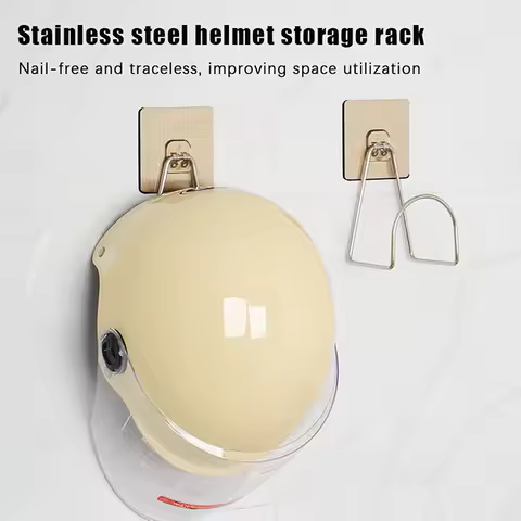 【F】Motorcycle Helmet Rack Wall Mount Metal Bike Helmet Holder Mount Stainless Steel Bicycle Helmet D