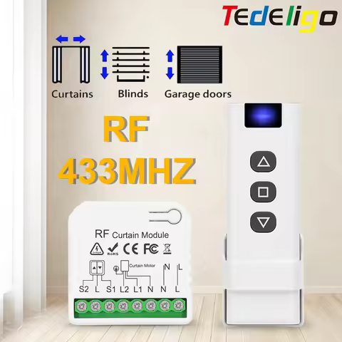 433Mhz RF Curtain Switch 110v 220v 10A Roller Blinds Shutters Module Remote Control for Electric Bli