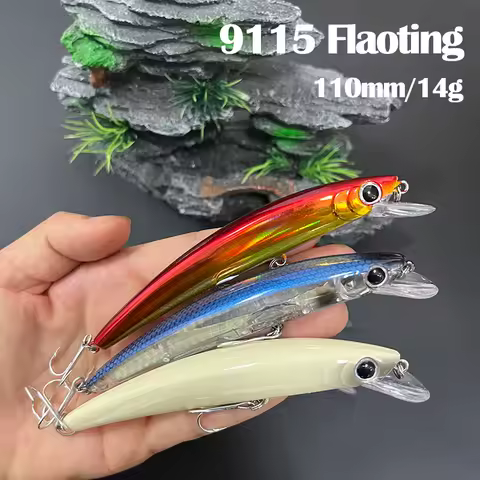 110mm 14g Big Minnow 3D Floating Minnow Wobbler Trolling Casting Fishing Seawater Bass Trout Isca Ar