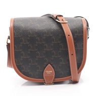 【二手】Celine CELINE Folco 中型肩背包 Triomphe 棕褐色 PVC 塗層帆布皮革 Triomphe 中型 Folco