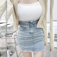 Easy to Wear Style Fringe Fake Pocket Hip Skirt [Amber.shop] Fringe Design Fake Pocket Hip Slim-fit 