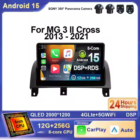 For MG 3 II Cross 2013 - 2021 Android 15 2K CarPlay Car Multimedia Radio GPS Stereo Screen Video 4G 