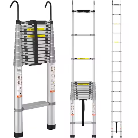SucceBuy Telescoping Ladder 18.5 FT Aluminum button Retraction Collapsible Extension Ladder 400 LBS 