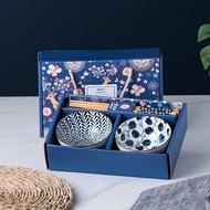 Japanese Creative Household Bowl Chopsticks Set Blue and White Porcelain Bowl Gift Box Gift Ceramic Tableware Gift Activity Gift Bowl