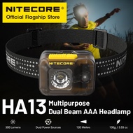 NITECORE HA13 LED Headlamp Dual Power Source 350 Lumens Camping Work Light Night Trail Running Fishi