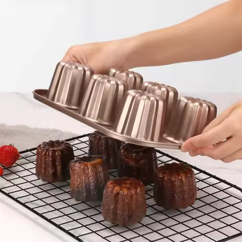 4-Cavity Canele Mold Cake Pan, Non-Stick Canele Baking Pan for Oven Carbon Steel Caneles Mold Bakewa