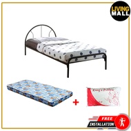 Livingmall Pegus Single Metal Bed Frame  + 4" HD Foam Mattress + Pillow In Black Colour