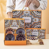 【BEST GIFT】4PCS SET-Bohemian Ceramic Handicraft Bowl Set Kitchen Dinnerware Plate Gift Souvenir Bohe