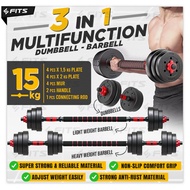 SFIDN FITS 3 IN 1 Adjustable 15kg Dumbell Barbell Dumbbell Barbell Set