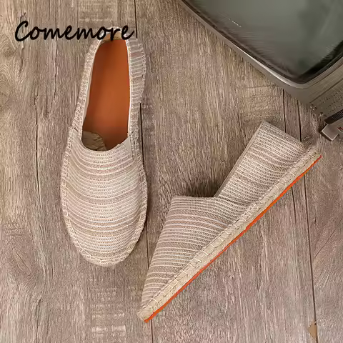 Comemore Mens Espadrilles Shoes Causal Linen Comfortable Canvas Loafers Breathable Unisex Causal Pur