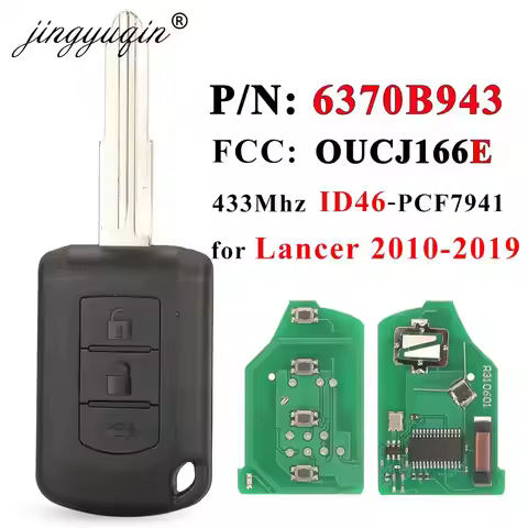 jingyuqin P/N: 6370B943 FOB 3 Buttons Key For 2010-2019 Mitsubishi Lancer l200 433Mhz ID46 Car Remot